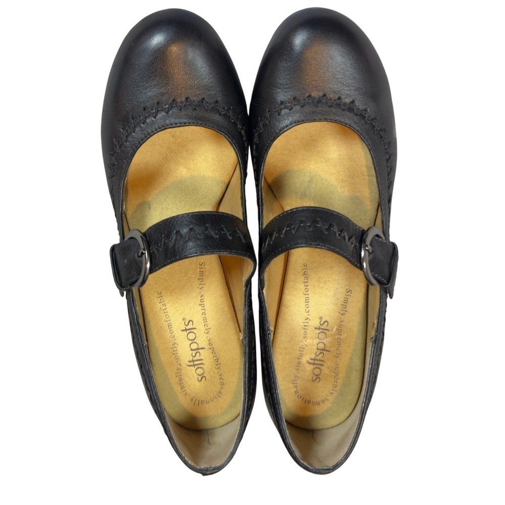 Softspots Mary Jane Wedge Shoes Womens 8.5 Black Leather Platform Comfort CAT110 - Picture 6 of 10